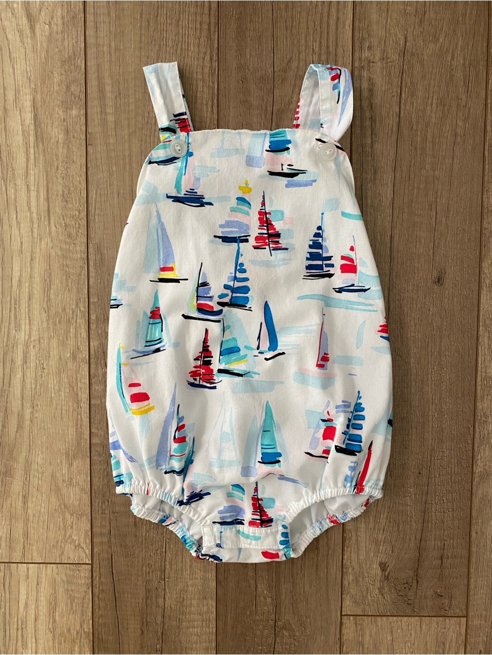 White Sailboat Print Baby One-Piece Romper